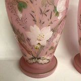 Pair of Hand Painted Pink Glass Vases