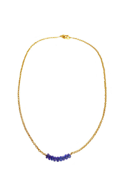 14Kt Gold Chain Necklace w. Blue Gemstone Beads