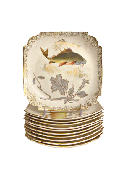 11 Franz Anton Mehlem Fish Plates, ca. 1885-1920