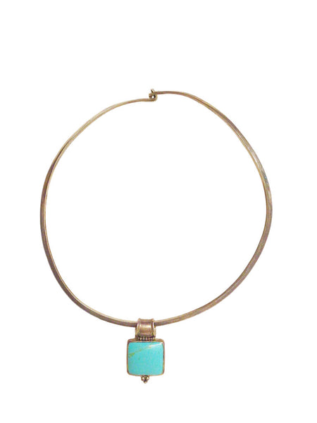 Mexican Sterling & Faux Turquoise Neck Ring & Pendant