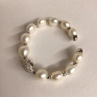 Cultured Pearl Bangle w/ Diamond Encrusted Bead, WG