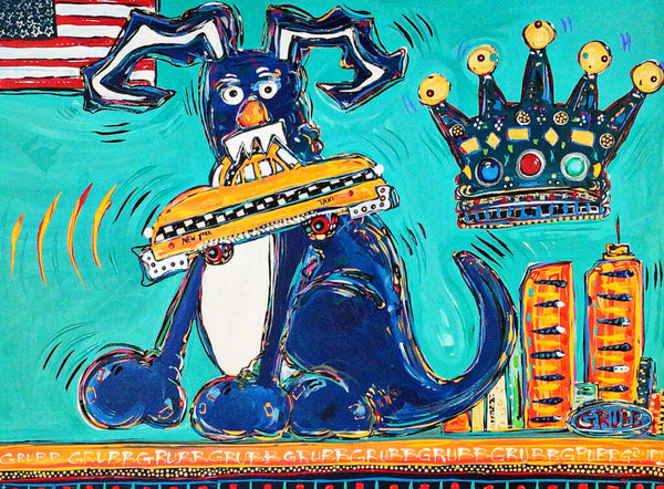 Lisa Grubb, "Jeff Briers Dog Eating Taxi". Acrylic on Canvas, 1999.