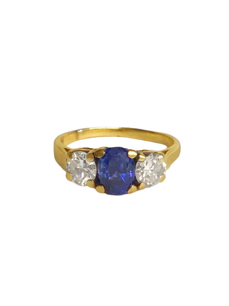 Sapphire & Diamond Three Stone Ring in 14Kt White Gold
