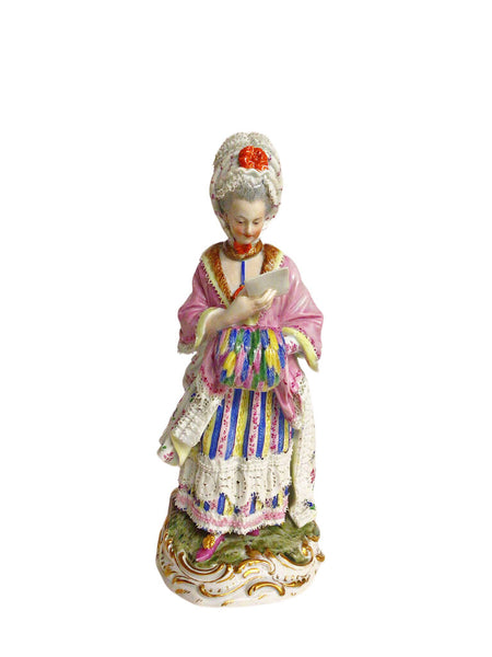 Meissen Porcelain Lace Figurine, Woman w/Letter