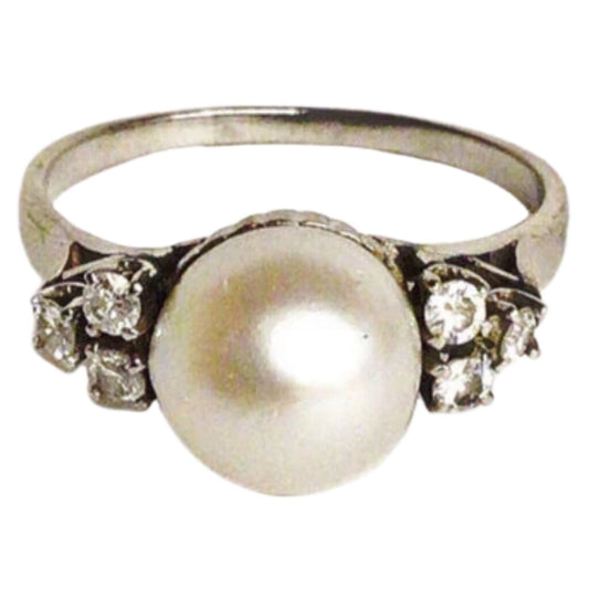 Antique Pearl and Diamond Ring Set in Platinum