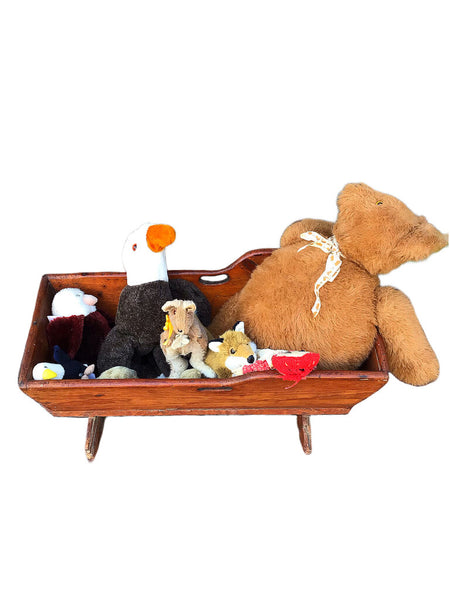 Primitive American Wooden Cradle w/Stuffed Animals