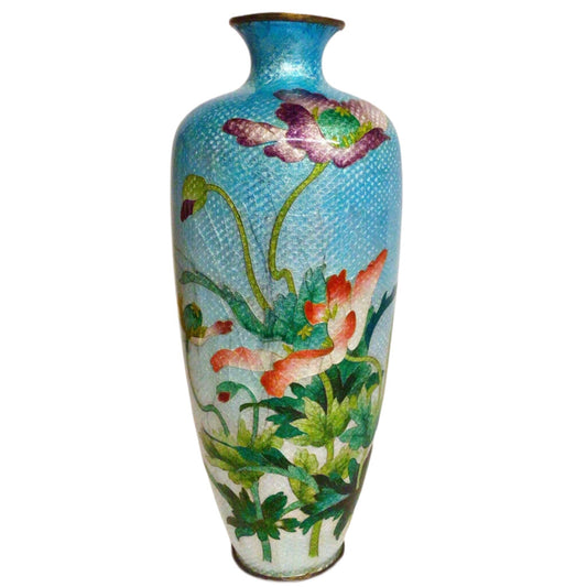 Japanese Cloisonne Flower Vase over Brass