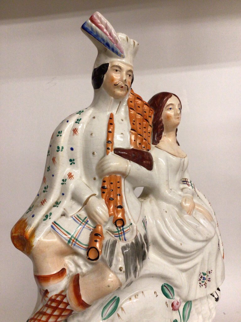 Large Staffordshire Mid 19th C. Figure of a Couple with Clock