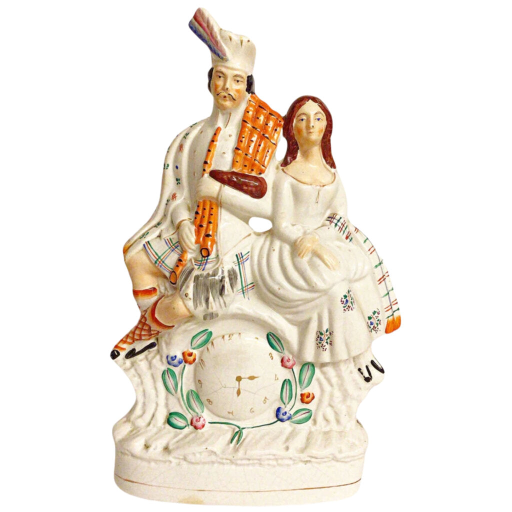 Large Staffordshire Mid 19th C. Figure of a Couple with Clock