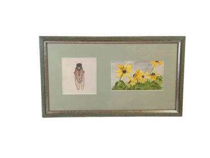 Attr. Marjorie Stodgell. Cicada & Black-Eyed Susans. 2 Pencil & Watercolor Drawings.