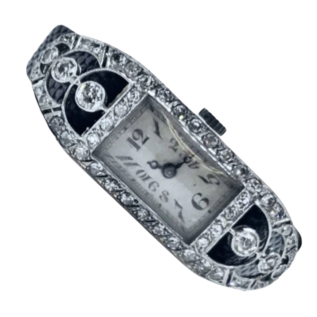 Uti Watch Co. Art Deco Platinum & Diamond Watch