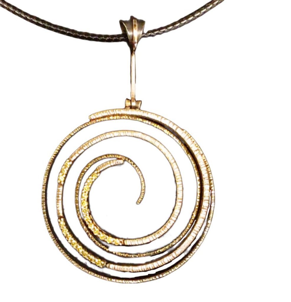 Blackened Silver, Gold & Yellow Diamond Spiral Pendant, Studio Namu Possibly