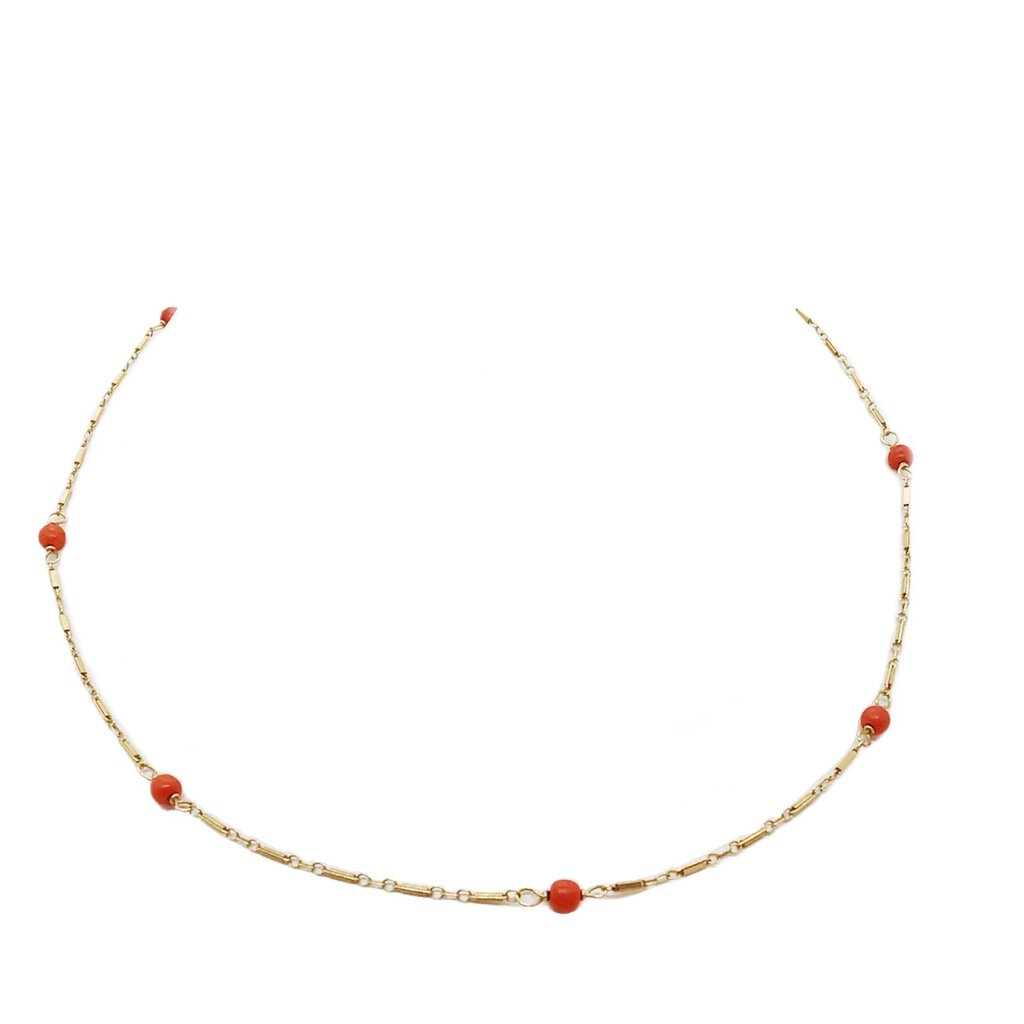 Antique 14K Gold & Coral Bead Necklace