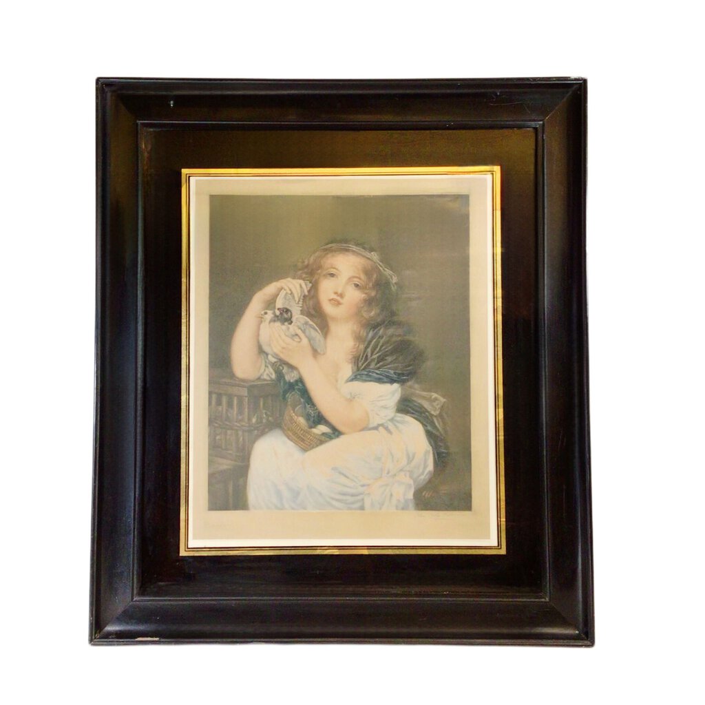 After Greuze, "Girl with Doves". Antique Mezzotint.