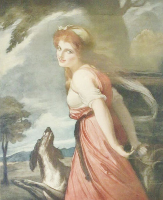 After Romney, "Lady Hamilton as Bacchante". Antique Mezzotint.