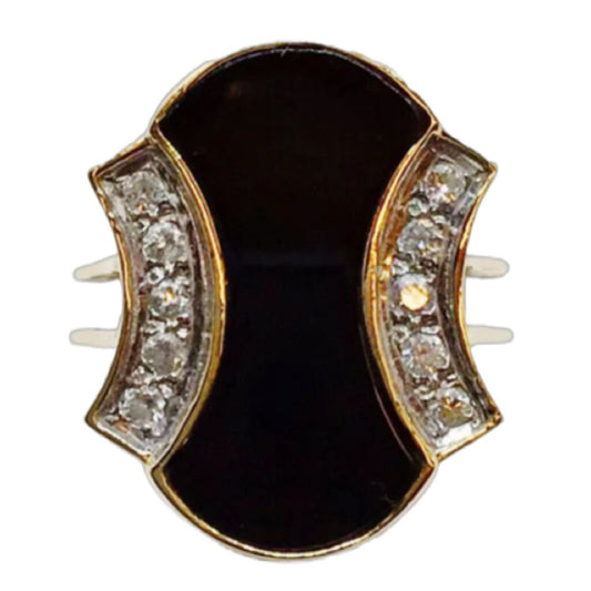 14Kt Gold Black Onyx & Diamond Ring