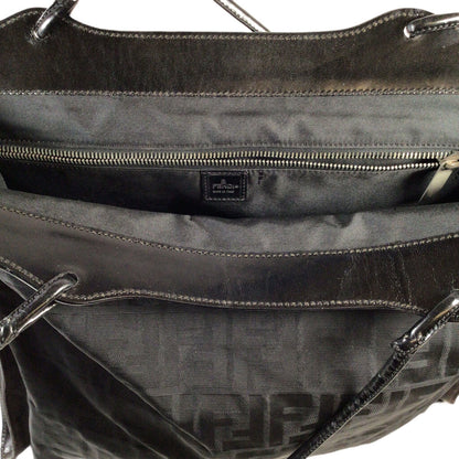 Large Black Fendi Logo Zucca Shoulder Bag