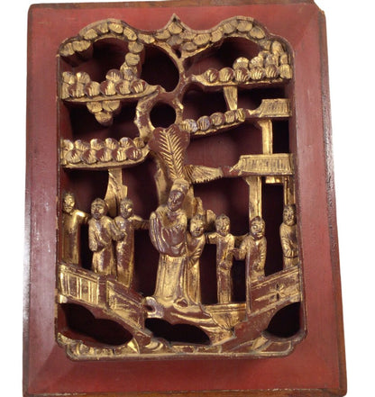 Chinese Carved & Gilt Wooden Panel, Figures