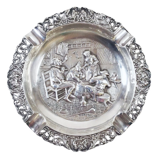 Dutch 833 Silver Repousse Ashtray, 1922