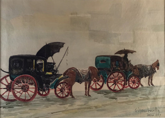 Italian Carriage Scene. Water Color. 1960