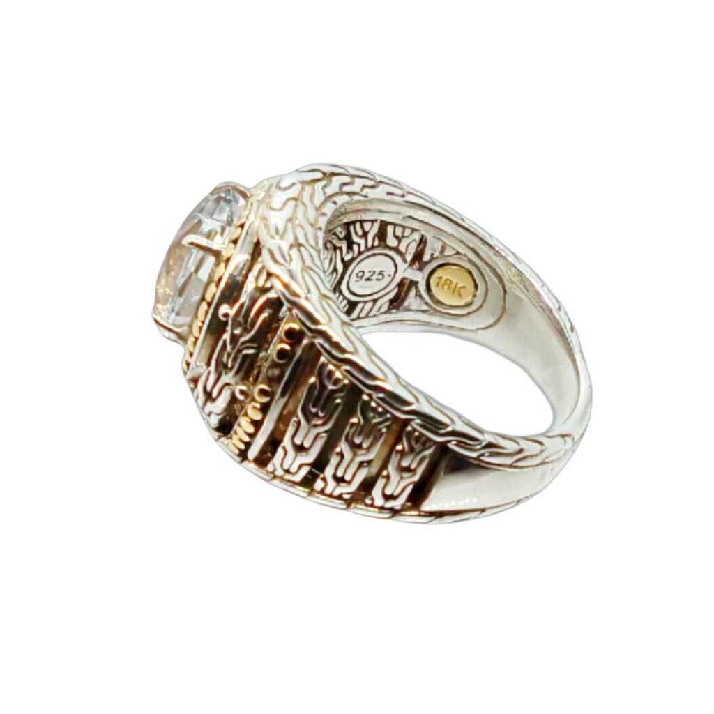 John Hardy Sterling & 18K Ring with White Topaz