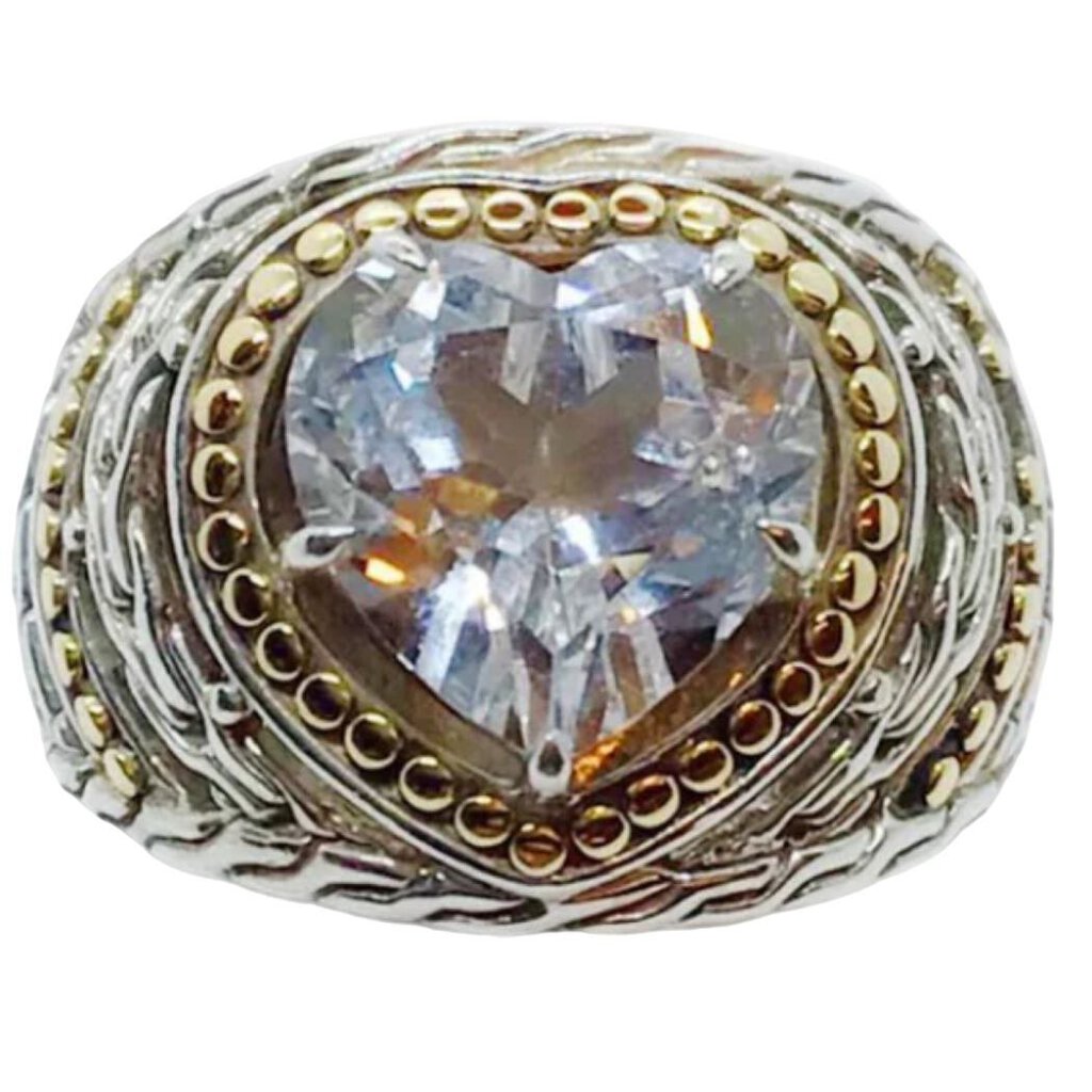 John Hardy Sterling & 18K Ring with White Topaz