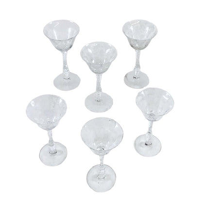 6 Cambridge "Rose Point" Etched Glass Cordials, ca. 1940s