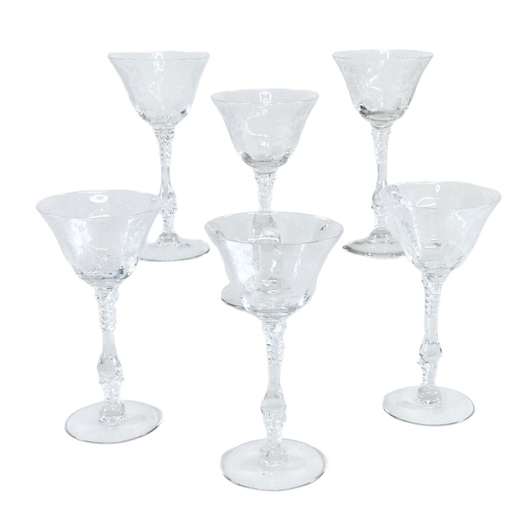 6 Cambridge "Rose Point" Etched Glass Cordials, ca. 1940s