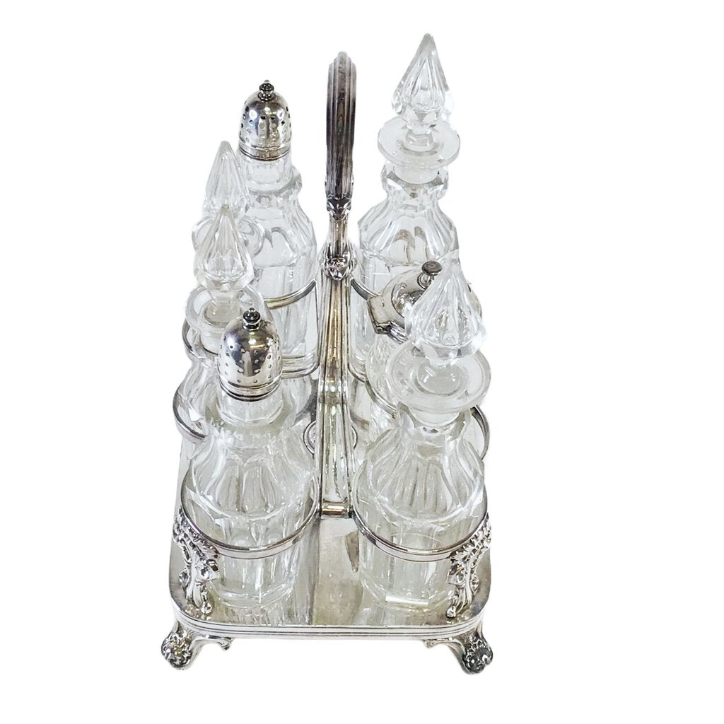 7-Bottle Silverplate & Cut Glass Cruet Set