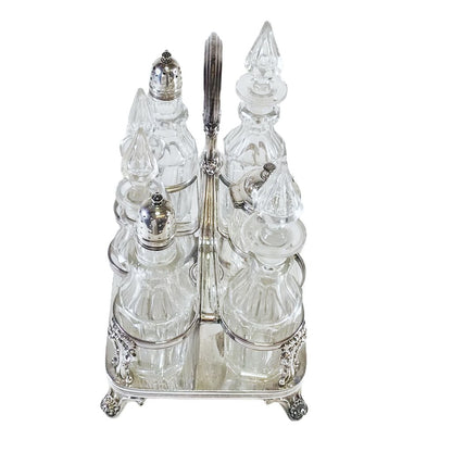 7-Bottle Silverplate & Cut Glass Cruet Set