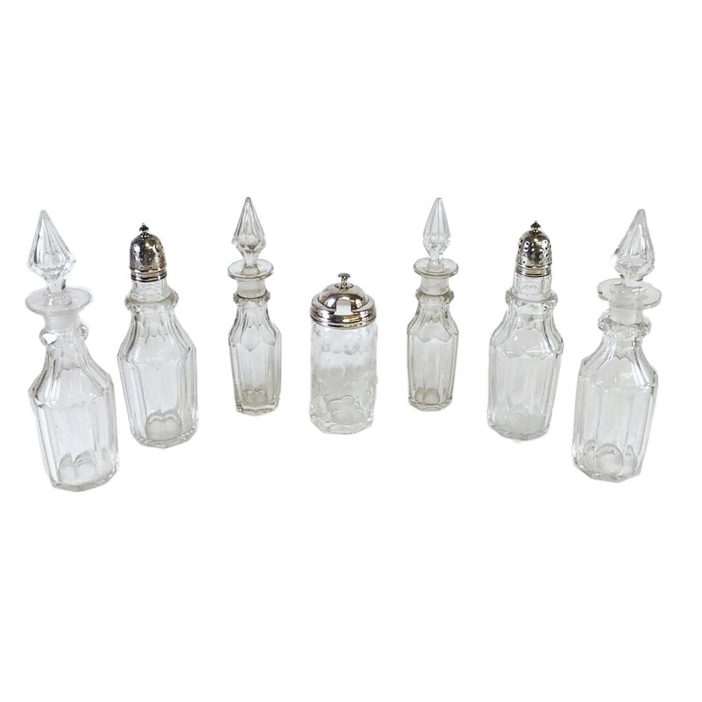 7-Bottle Silverplate & Cut Glass Cruet Set