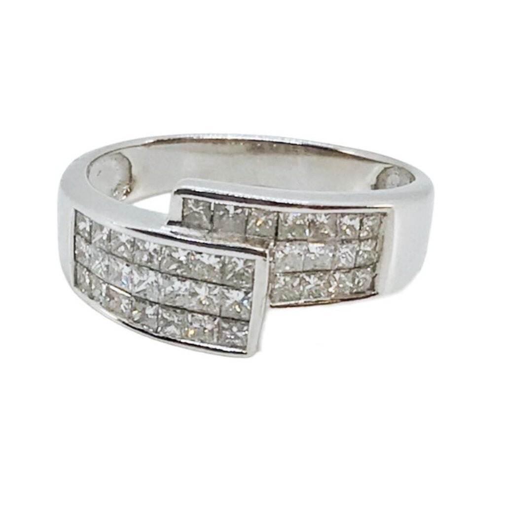 14Kt White Gold & Diamond Cross Band Ring