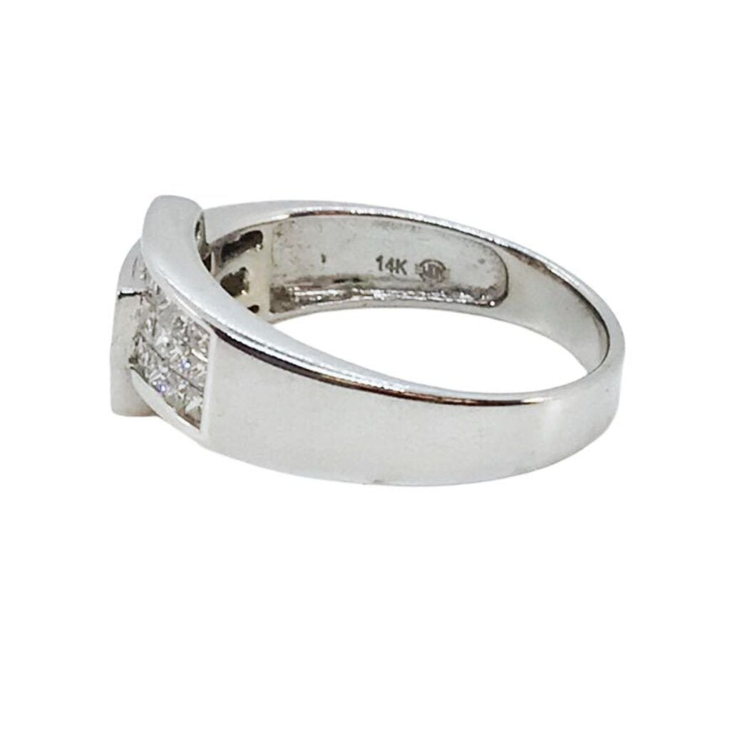 14Kt White Gold & Diamond Cross Band Ring