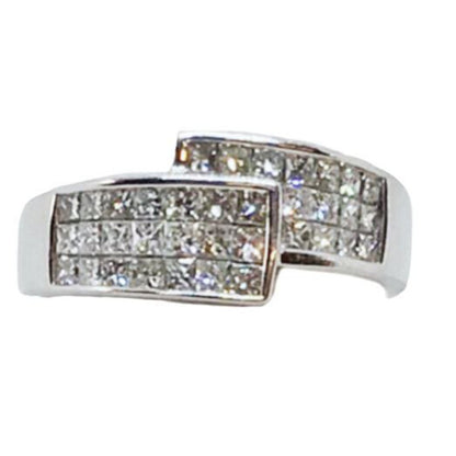 14Kt White Gold & Diamond Cross Band Ring