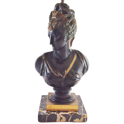 Neoclassical Bronze Bust Lamp w/Marble Base