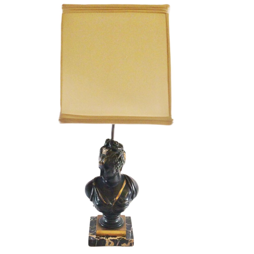 Neoclassical Bronze Bust Lamp w/Marble Base