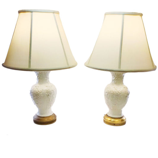 Pair/Celadon Glazed Table Lamps