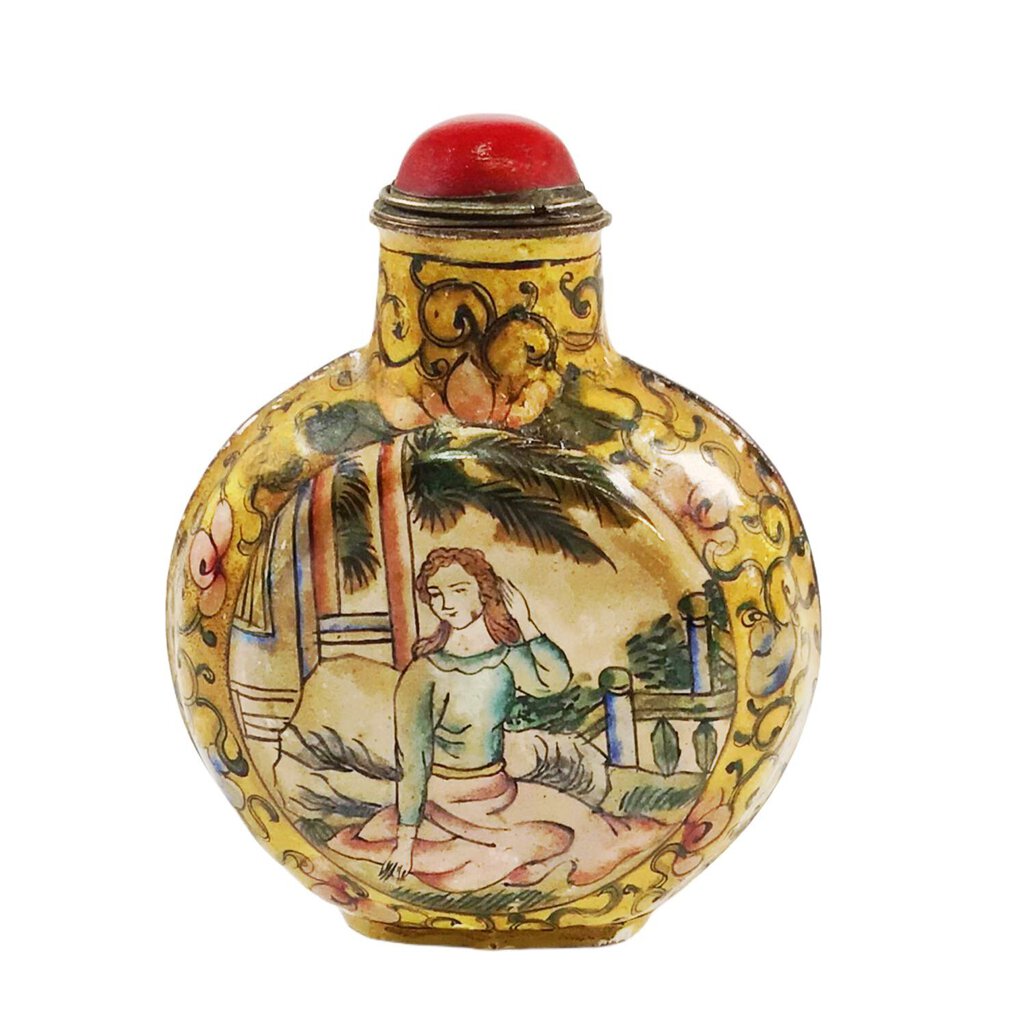 Canton enamel copper snuff bottle Western lady