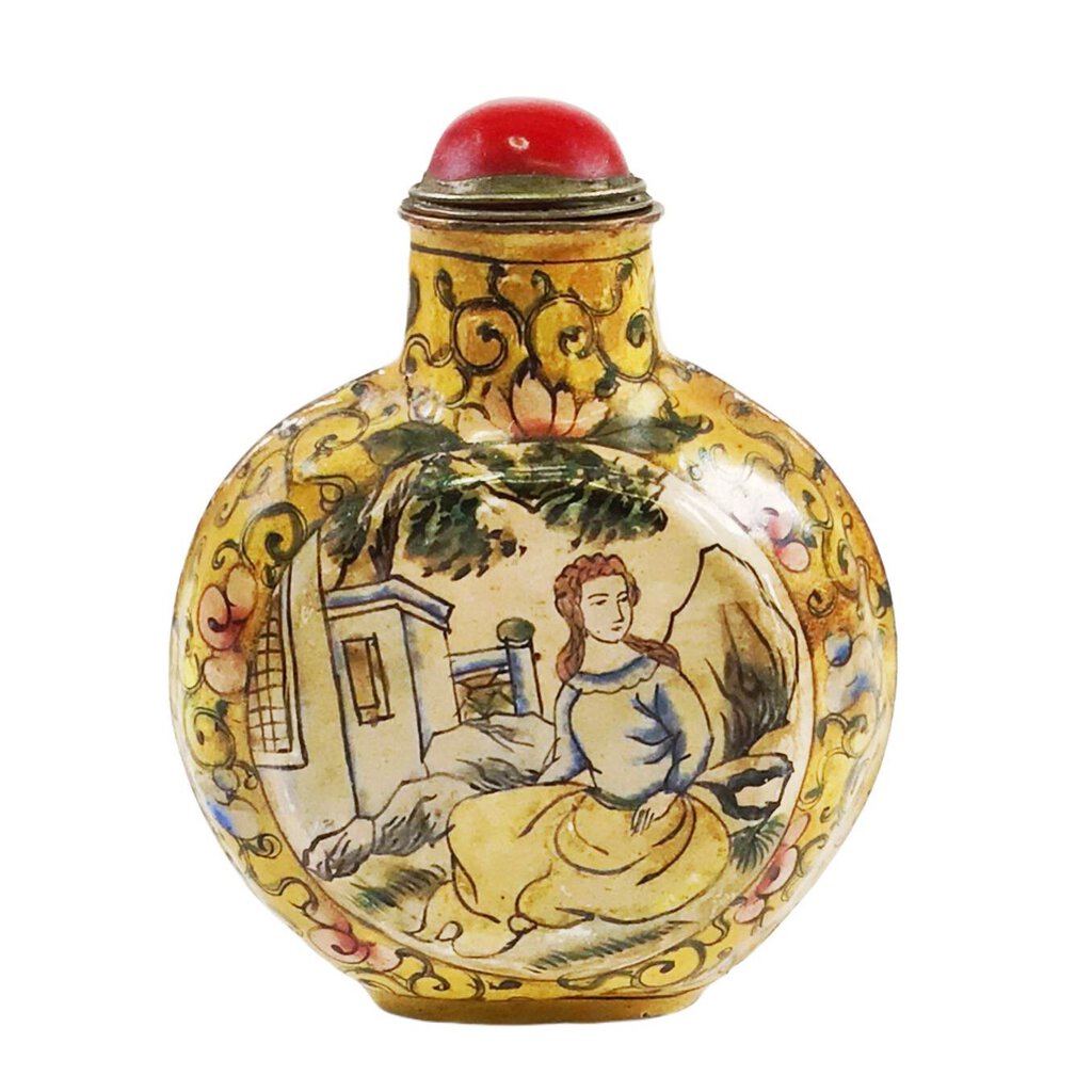 Canton enamel copper snuff bottle Western lady