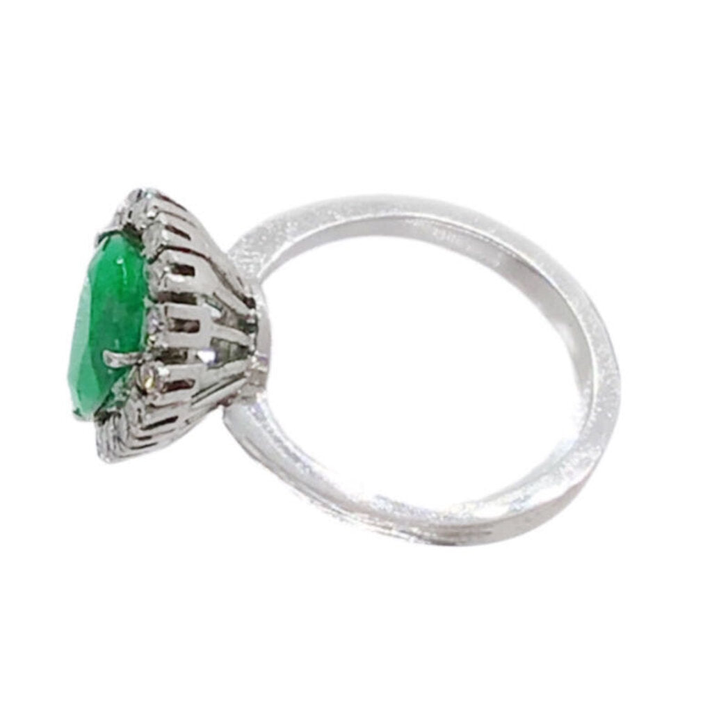 Pear Shaped Emerald in Diamond Surround, 18Kt White Gold