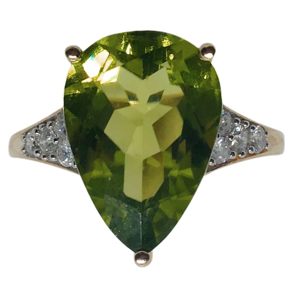 Pear Shaped Peridot & Diamond Ring in 14Kt Gold