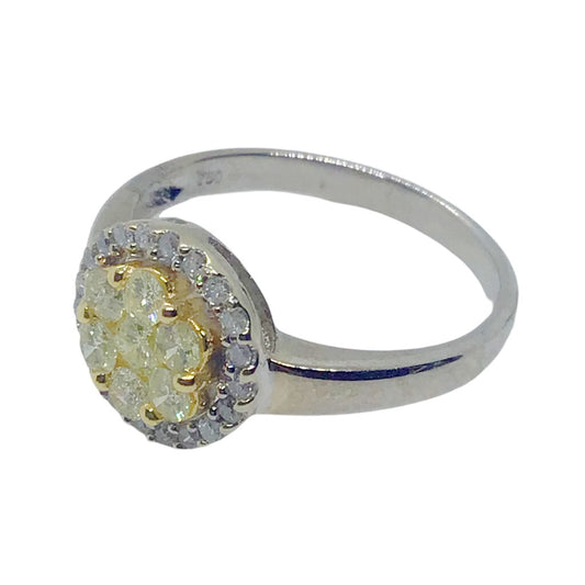 Pale Yellow Diamond Cluster Ring in 18Kt Gold