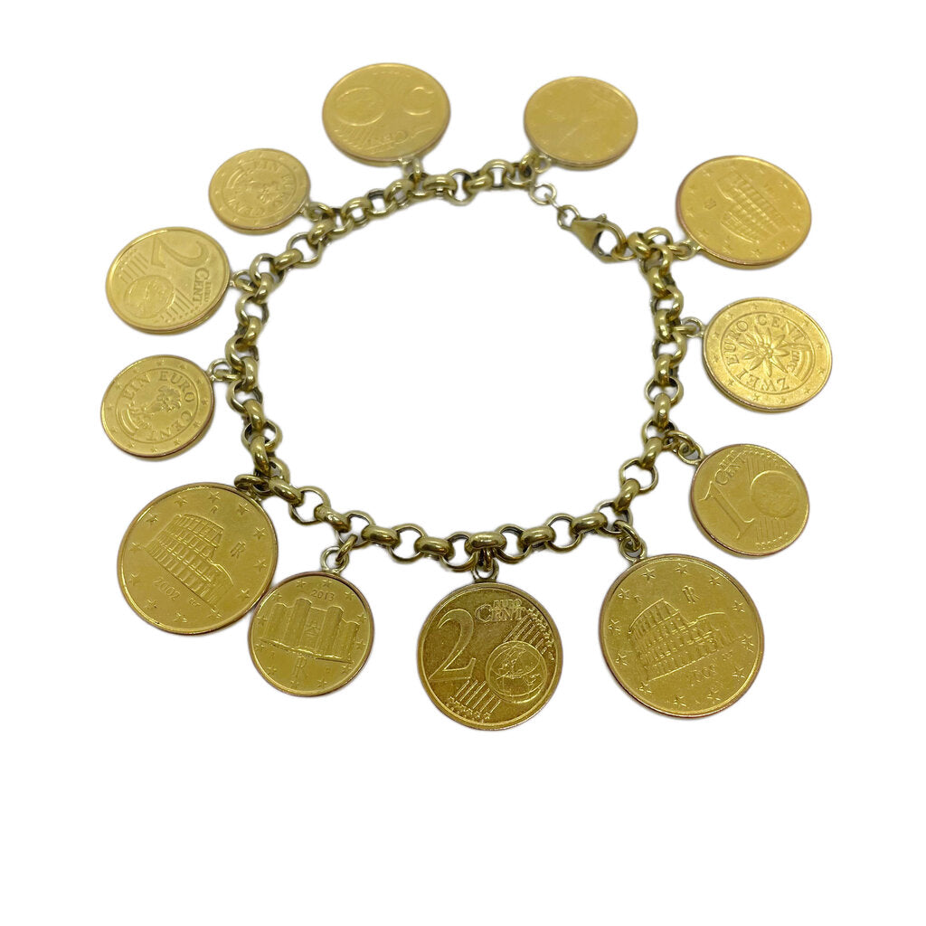 Milor Sterling & Gold Toned Euro Coin Charm Bracelet