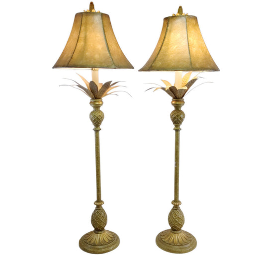 Pair/Brass Palm Frond Table Lamps