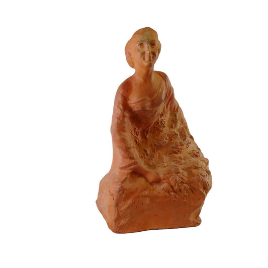 French Terracotta Flower Seller Figure, Signed