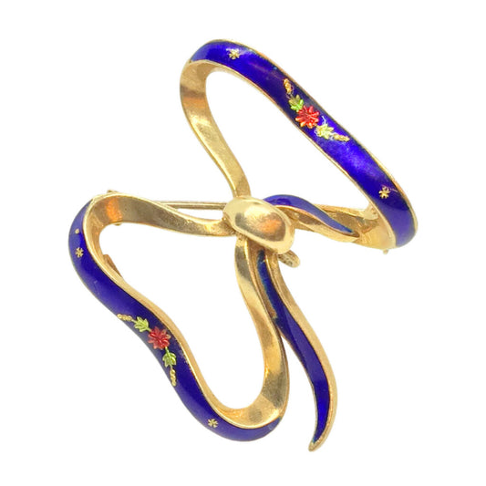 18Kt Gold & Enamel Bow Brooch