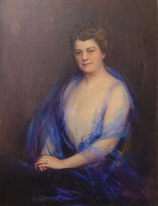 Portrait of a Lady with a Blue Wrap. Oil on Canvas