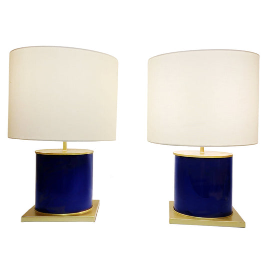 Pair/Kate Spade Blue Enamel & Brass Lamps