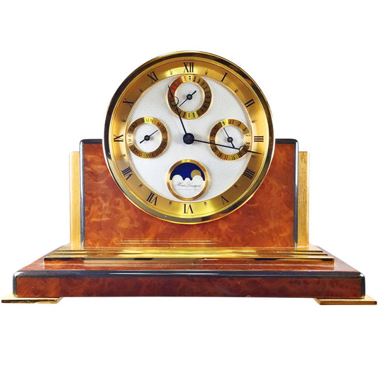 Hour Lavigne Burlwood & Brass Quartz Calendar Clock