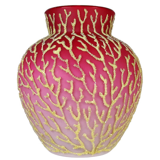 Coralene Satin Glass Peach & Milk White Vase